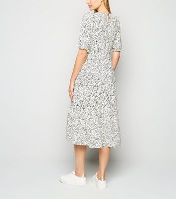 White Spot Puff Sleeve Midi Dress | New Look